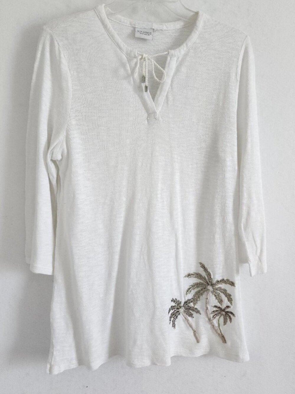 Chico's Beaded Embroidered Tunic Palm Tree Sz 3: 14/16 L/XL NWT $55 Coverup Boho